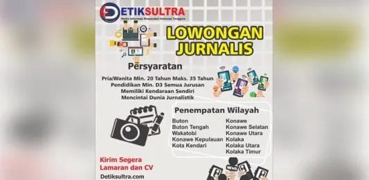 Lowongan Kerja Jurnalis Detiksultra.com Media di Sulawesi Tenggara Lowongan Kerja Jurnalis Detiksultra.com Media di Sulawesi Tenggara