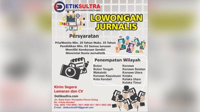 Lowongan Kerja Jurnalis Detiksultra.com Media di Sulawesi Tenggara
