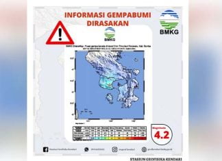 Gempa Bumi Magnitudo 4,2 Guncang Wilayah Rarowatu, Bombana Gempa Bumi Magnitudo 4,2 Guncang wilayah Rarowatu, Bombana