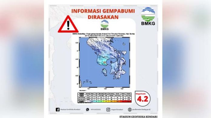 Gempa Bumi Magnitudo 4,2 Guncang wilayah Rarowatu, Bombana