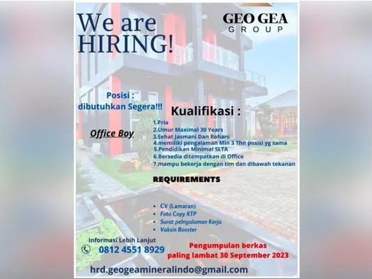 Lowongan Pekerjaan di Georgea Group: Office Boy Lowongan Pekerjaan di Georgea Group: Office Boy