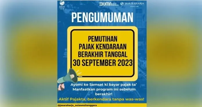 Pemutihan Pajak Kendaraan Bermotor di Sultra Berakhir 30 September 2023