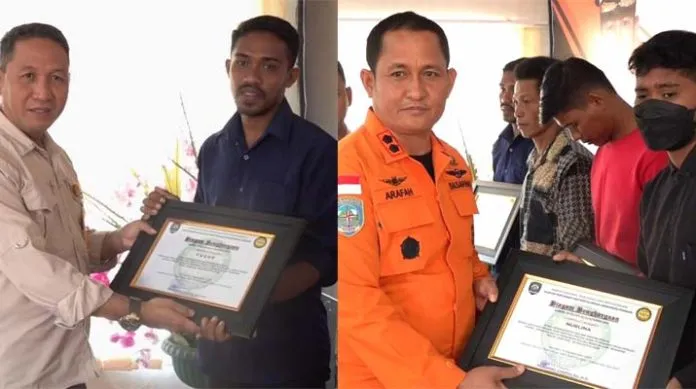 Pemkot Kendari Bersama Basarnas Kendari Memberikan Penghargaan Kepada Nelayan Penyelamat