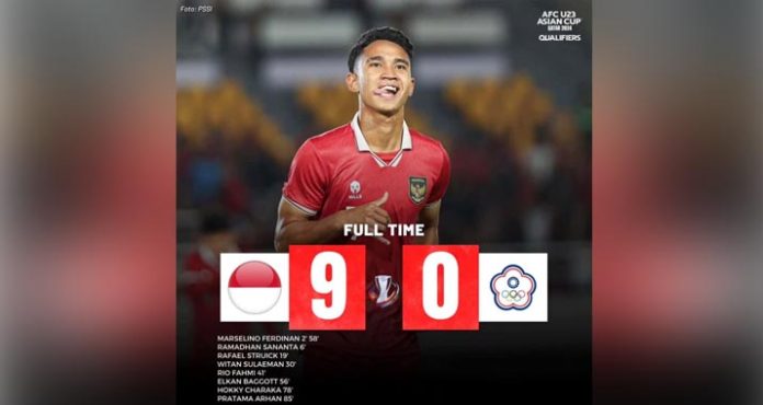 Timnas Indonesia U-23 Pesta Gol ke Gawang Chinese Taipei U-23, Menang 9-0