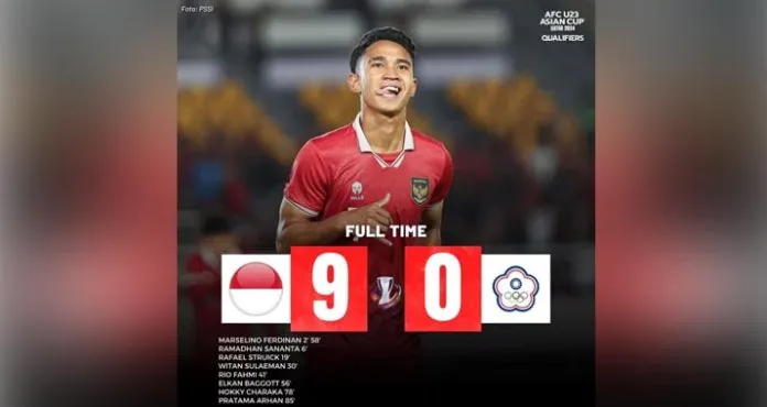Timnas Indonesia U-23 Pesta Gol ke Gawang Chinese Taipei U-23, Menang 9-0