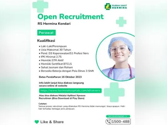 RS Hermina Kendari Buka Lowongan Perawat, Cek Syaratnya RS Hermina Kendari Buka Lowongan Perawat