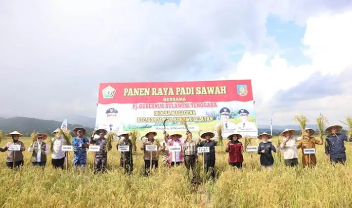 Pj Gubernur Sultra Panen Raya Padi Sawah di Konawe Selatan