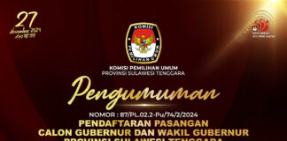 Pendaftaran Pasangan Calon Gubernur dan Wakil Gubernur Provinsi Sulawesi Tenggara Tahun 2024 Pendaftaran Pasangan Calon Gubernur dan Wakil Gubernur Provinsi Sulawesi Tenggara Tahun 2024