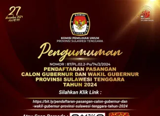 Pendaftaran Pasangan Calon Gubernur dan Wakil Gubernur Provinsi Sulawesi Tenggara Tahun 2024 Pendaftaran Pasangan Calon Gubernur dan Wakil Gubernur Provinsi Sulawesi Tenggara Tahun 2024