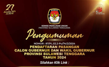 Pendaftaran Pasangan Calon Gubernur dan Wakil Gubernur Provinsi Sulawesi Tenggara Tahun 2024 Pendaftaran Pasangan Calon Gubernur dan Wakil Gubernur Provinsi Sulawesi Tenggara Tahun 2024
