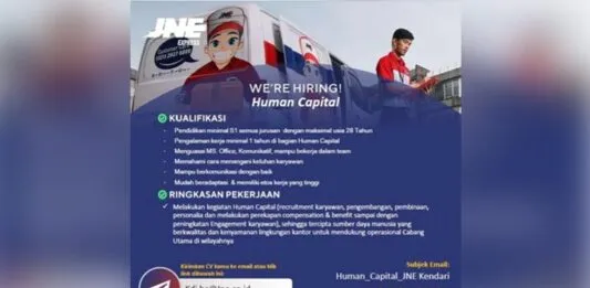JNE Kendari Membuka Lowongan Kerja untuk Posisi Human Capital JNE Kendari Membuka Lowongan Kerja untuk Posisi Human Capital