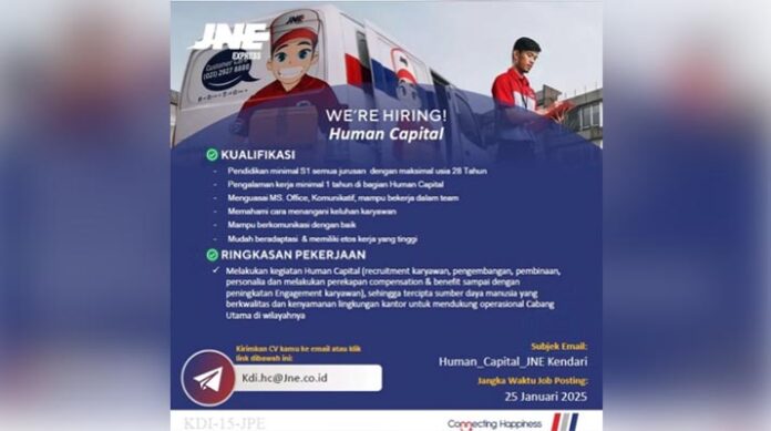 JNE Kendari Membuka Lowongan Kerja untuk Posisi Human Capital