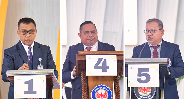 tiga-balon-rektor_UHO Senat UHO Saring Tiga Kandidat Rektor Periode 2025-2029, Visi Misi Unggulan Dipaparkan