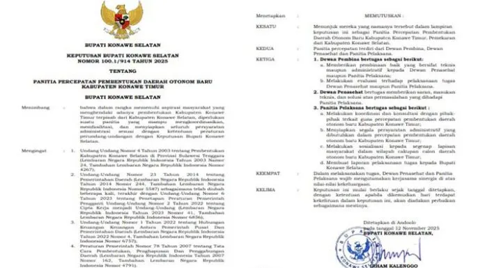 Bupati Konawe Selatan Tetapkan Panitia Percepatan Pembentukan Kabupaten Konawe Timur Bupati Konawe Selatan Tetapkan Panitia Percepatan Pembentukan Kabupaten Konawe Timur