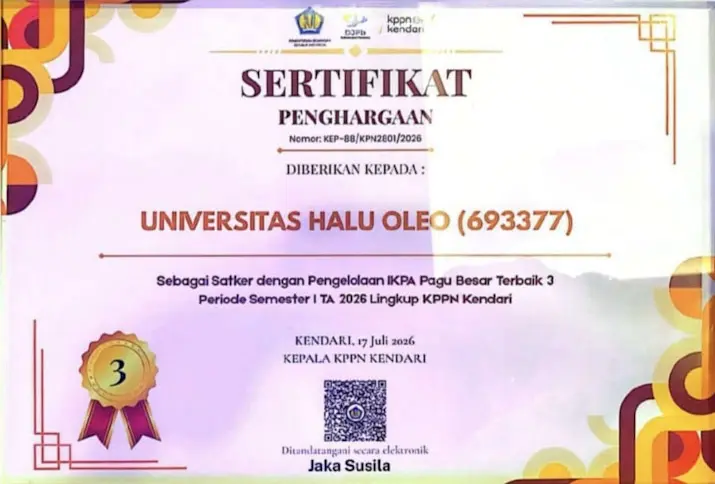 psx_20260731_165317 UHO Kembali Berprestasi, Sabet Penghargaan IKPA Kategori Pagu Besar